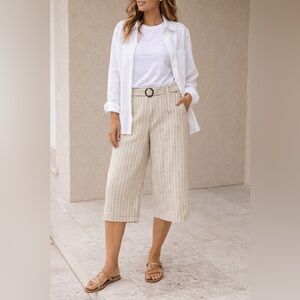 Anko Beige & White Striped Linen Blend Cropped Pants Size 16